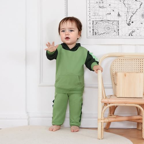 Infant Baby Boy Fall Winter Clothes Outfit Hooded Long Sweatshirt Pant Set - Image 2