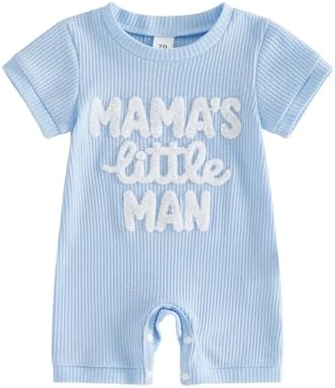 allshope Newborn Baby Boy Summer Outfit Romper Letter Embroidery Short Sleeve by Allshope