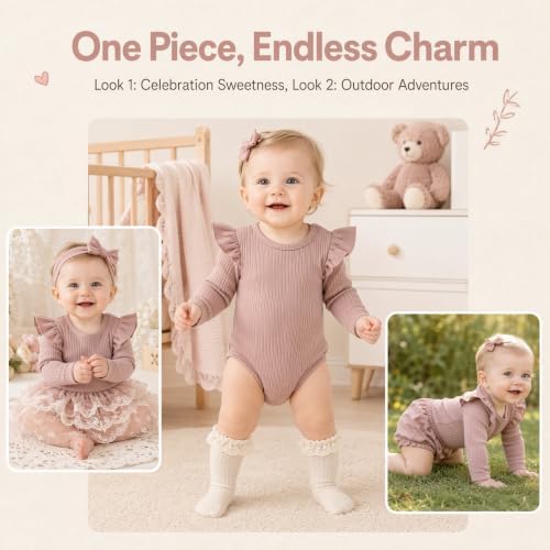 Baby Girl Knit Ruffle Outfit Clothes Ribbed 100% Organic Cotton Solid Color - Image 7