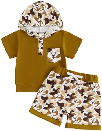Toddler Baby Boy Hooded Dinosaur Summer Outfit Funny T-Shirt Shorts Set by LIOMENGZI
