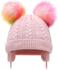 Duoyeree Toddler Winter Hat, Earflap Double Pom Pom Knit Beanie 0-36M by Duoyeree
