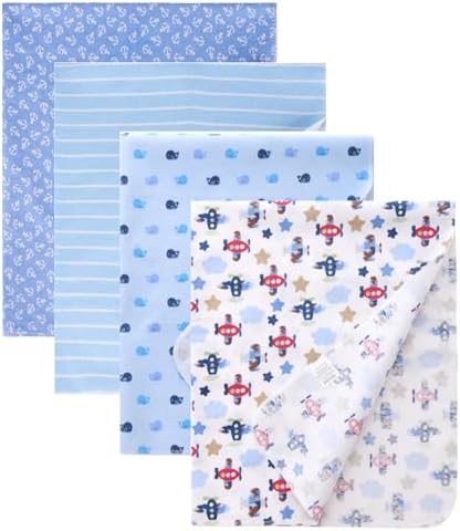 Cotton Flannel Receiving Blankets 4 Pcs, Baby Swaddle Blankets, Infant Flannel by Unknown
