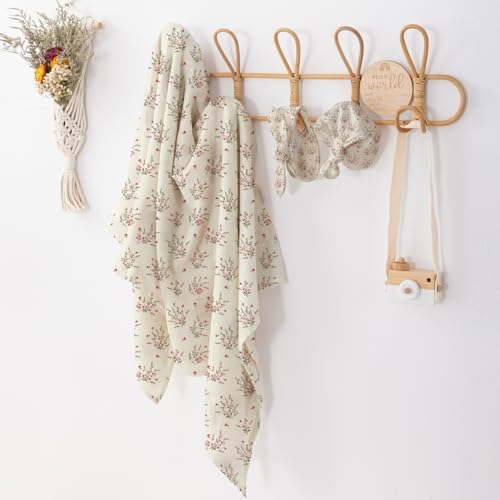 Newborn Swaddle Set with Matching Hat and Headband Bow, Wooden Birth - Image 3