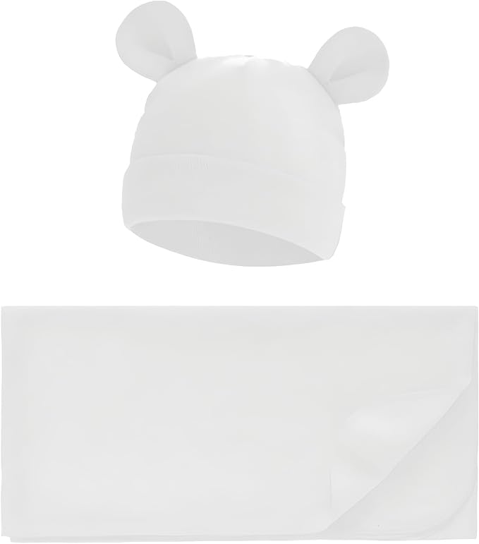 Unisex Baby Swaddle Wrap with Hat Set by Exemaba