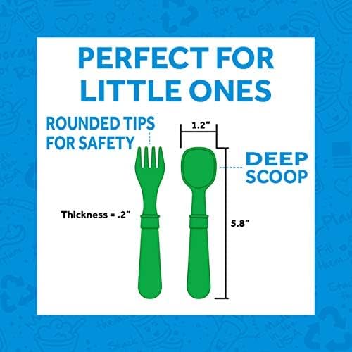 Re-Play 3x3 Divided Toddler Plates and Utensils Set - Toddler Forks and Spoons Set - Dishwasher and Microwave Safe - Made in USA - True Blue