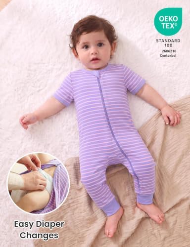 Jimonda Baby Romper Short Sleeve Cotton Pajamas 2-Way Zipper - Image 4