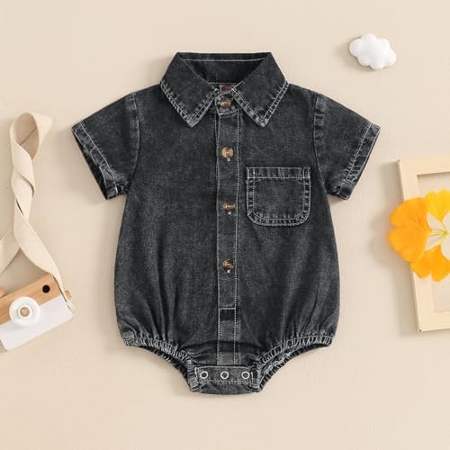 Baby Girl Denim Outfit Button Romper Jean Jumpsuit Shorts Overalls Toddler - Image 2