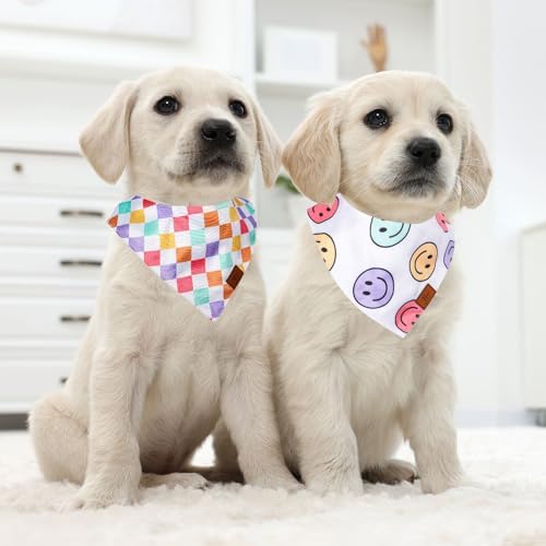 JarThenaAMCS 2Pcs Retro Smile Face Dog Bandana Groovy Pastel Happy Face - Image 7