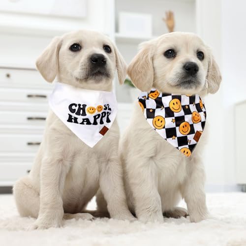 JarThenaAMCS 2Pcs Choose Happy Smile Face Dog Bandana Boho Black White - Image 7