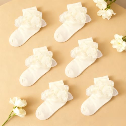 Girls Ruffle Socks Double Lace Turn Cuff Frilly Church Dress Socks - Image 3