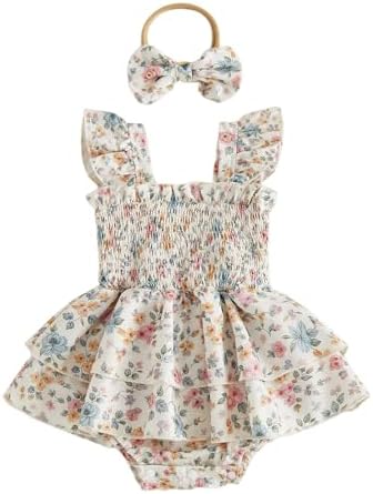 Newborn Baby Girls Summer Clothes Ruffle Sleeveless Pleated Smocked Bubble by Ursobutegl