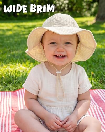 HONGTEYA Baby Sun Hat Muslin Wide Brim Toddler Girl Beach Bucket Hat - Image 3
