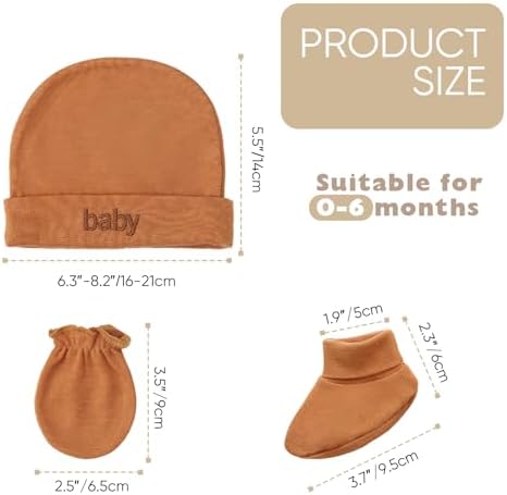 BQUBO Newborn Baby Hat Mittens Socks Set Infant Cotton Beanie Gloves Thick Warm - Image 5