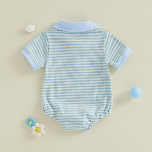 VISGOGO Baby Boy Striped Romper Waffle Short Sleeve Button Oversized Bodysuit - Image 6