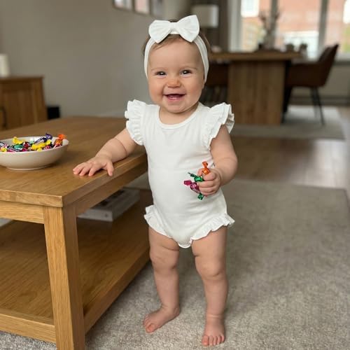 Newborn Baby Girl Bubble Romper Sleeveless Ruffle Onesie Solid Bodysuit - Image 3