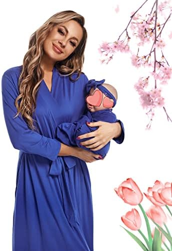 Maternity Robe with Matching Swaddle Blanket Set, Maternity Barhrobe Delivery - Image 2