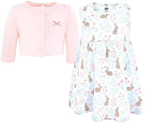 Hudson Baby Infant and Toddler Girls Cotton Dress and Cardigan Set - Image 3