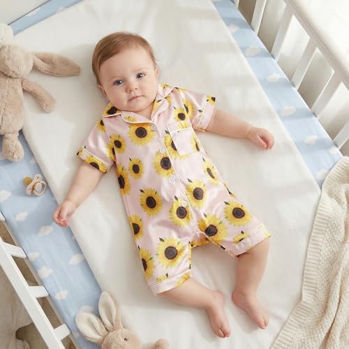 Kuriozud Baby Girl Boy Romper Pajamas Onesie Short Sleeve Button Down Pjs - Image 2