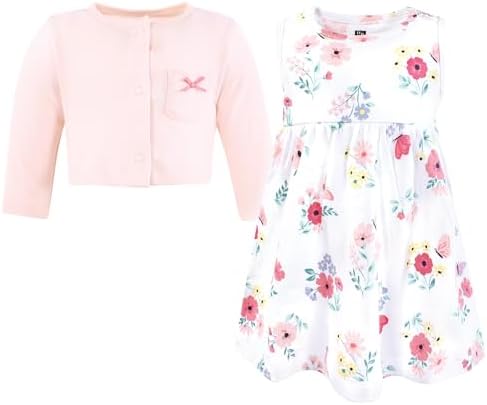 Hudson Baby Infant and Toddler Girls Cotton Dress and Cardigan Set - Image 3