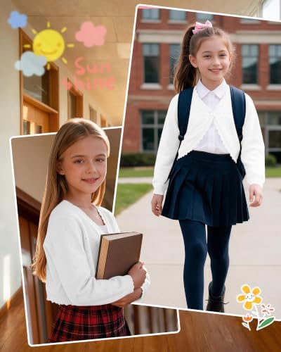 Girls Cardigan, Girls Bolero Shrug Sweater, Kids Knit Hollow Out Long Sleeve - Image 3