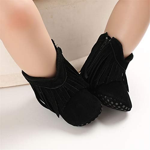 SOFMUO Suede Fringe Baby Cowboy Boots Side Zipper Non Slip Infant Booties - Image 3
