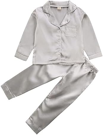 Kids Baby Girl Boy Satin Pajamas Set Button Down Sleep Shirt Top+Long Pants by SAYOO-Alljustforkids