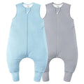 Rayon Made From Bamboo Sleep Sack 12-24 Months 0.5 Tog Ultra Soft Summer Toddler Sleep Sack 1t-2t with Feet 2-Way Zipper Lightweight Sleeping Bag Baby Wearable Blanket (2 Pack)-Blue & Gray