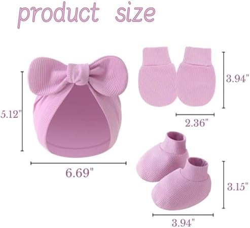 3piece Newborn Hats Mittens Socks Set Baby Boy Cotton Beanies Infant Hospital - Image 4
