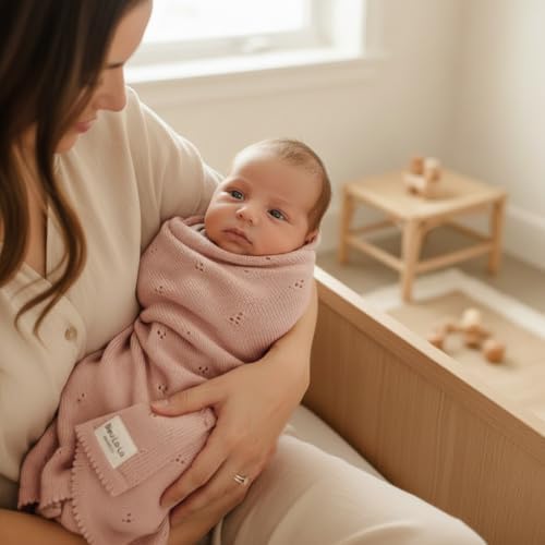 100% Luxury Organic Cotton Pointelle Knit Baby Quilt Blanket - Image 6
