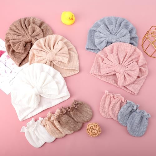 BQUBO Baby Turban Hats and Mittens Set Newborn Infant Hospital Hats Caps - Image 7