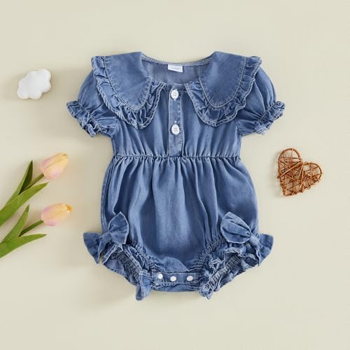 Baby Girl Denim Outfit Button Romper Jean Jumpsuit Shorts Overalls Toddler - Image 5
