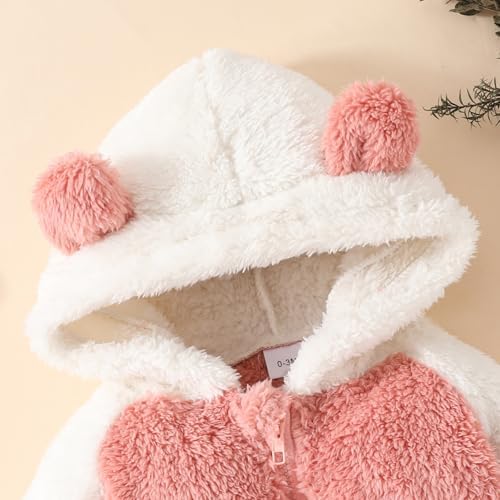 Newborn Baby Boy Girl Bear Outfits Bear Fleece Suit Zipper Hooded Romper - Image 2