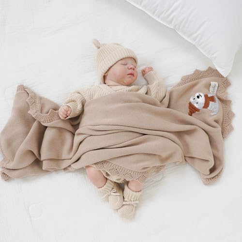 Avibae Cotton Knit Baby Blanket, Soft Cotton Newborn Receiving Swaddling | - Image 5