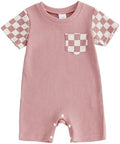 Newborn Baby Boy Girl Clothes Checkered Plaid Romper Waffle Knit Short Sleeve by Doqcey