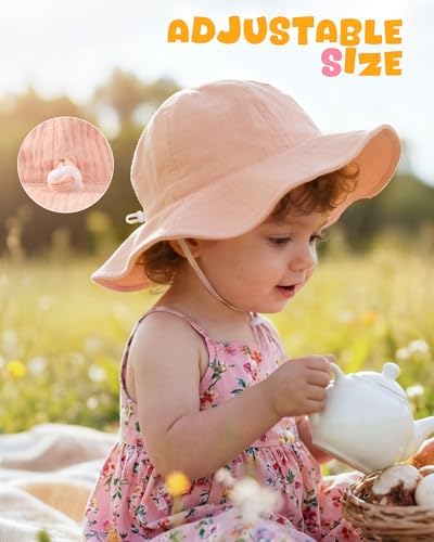 HONGTEYA Baby Sun Hat Muslin Wide Brim Toddler Girl Beach Bucket Hat - Image 5