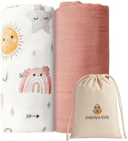 Muslin Swaddle Blankets for Newborns, Bamboo Viscose and Cotton Baby Blanket by PapayaKids