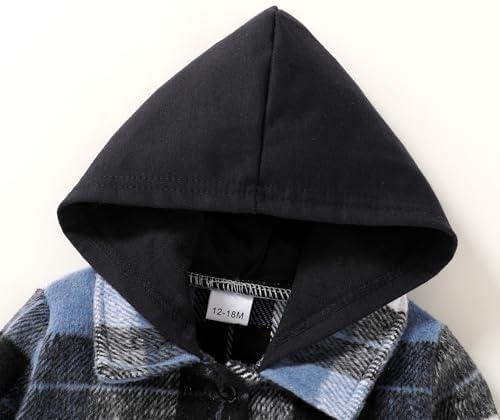 YOUNGER STAR Toddler Kids Boys Girls Flannel Hooded Plaid Shirt Button Baby Red - Image 4