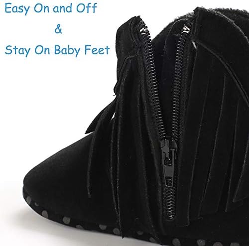 Timatego Baby Girl Cowboy Tassel Boots Side Zipper Non Slip Stay On Booties - Image 6