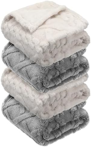 VitalCozy 4 Pcs Fleece Baby Blankets 3D Plush Soft Newborn, Neutral | by VitalCozy