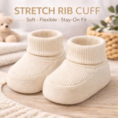 CEOBABY Baby Booties 0–3 Months, Newborn Shoes, Soft Cotton Infant Bootie Socks - Image 3