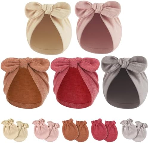 BQUBO Baby Turban Hats and Mittens Set Newborn Infant Hospital Hats Caps by DRESHOW