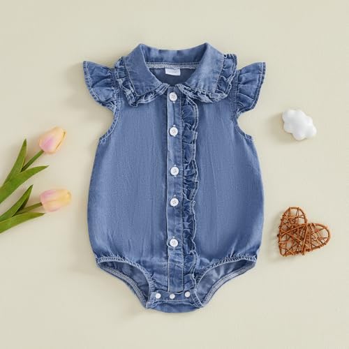 Baby Girl Denim Outfit Button Romper Jean Jumpsuit Shorts Overalls Toddler - Image 5
