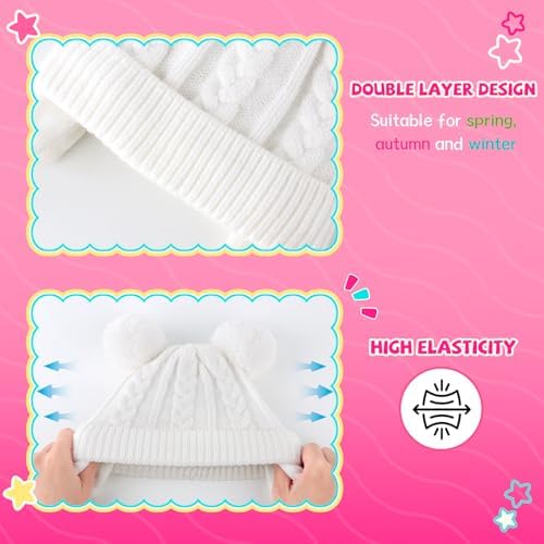 Duoyeree Toddler Winter Hat, Earflap Double Pom Pom Knit Beanie 0-36M - Image 4