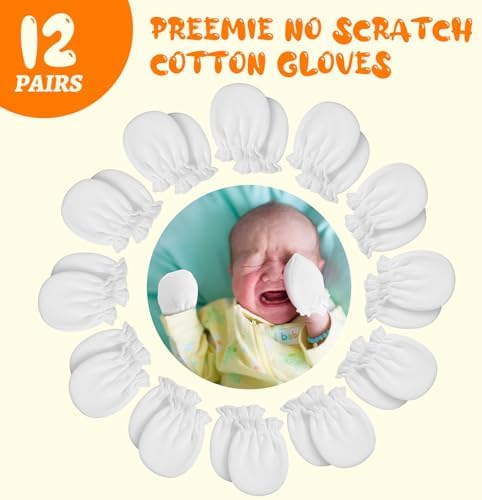 Vabean 12 Pairs Preemie Baby Mittens No Scratch Cotton Premature Baby Gloves - Image 3