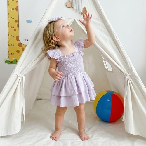 Newborn Baby Girls Summer Clothes Ruffle Sleeveless Pleated Smocked Bubble - Image 3
