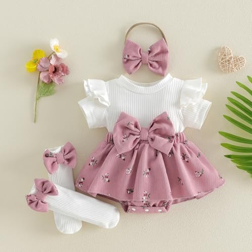 Giraropa Newborn Baby Girl Clothes Smocked Bubble Romper Dress + Socks + - Image 4