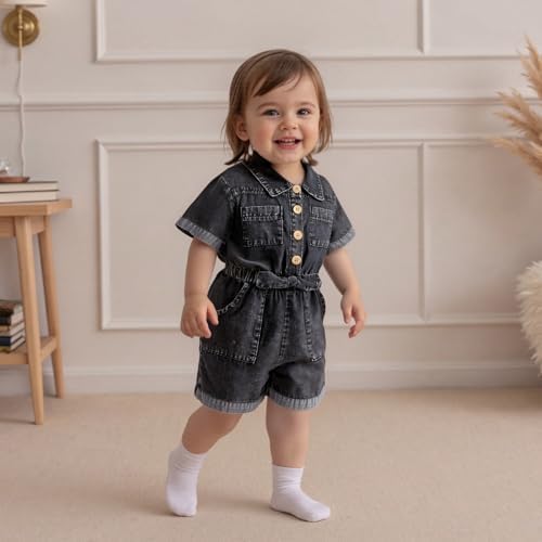 Baby Girl Denim Outfit Button Romper Jean Jumpsuit Shorts Overalls Toddler - Image 4