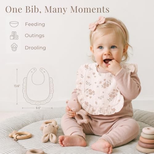 Konssy 6-Pack Muslin Baby Girl Bibs, Absorbent Drool Bibs - Image 2