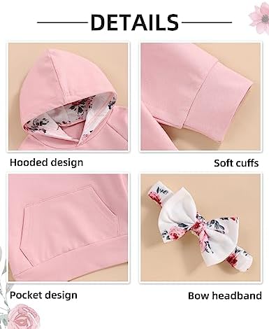 oklady Baby Girl Clothes, Hoodie Tops Floral Pant - Image 3