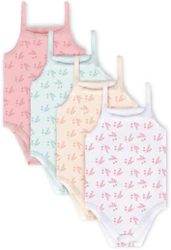 Feathers Baby Girl Leafy Tank Top Bodysuit One Piece 4 Pack, Sizes 3M-36M - Image 7